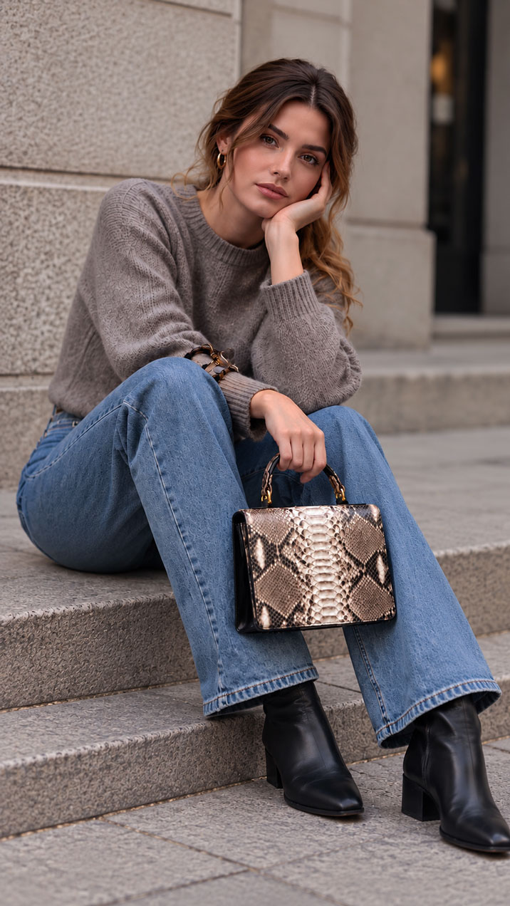HB0779 python handbag natural skin belly python